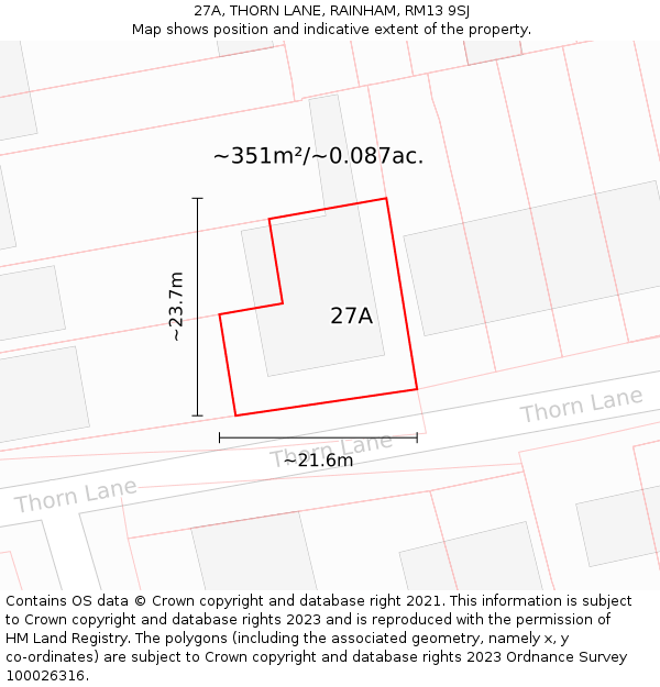 27A, THORN LANE, RAINHAM, RM13 9SJ: Plot and title map