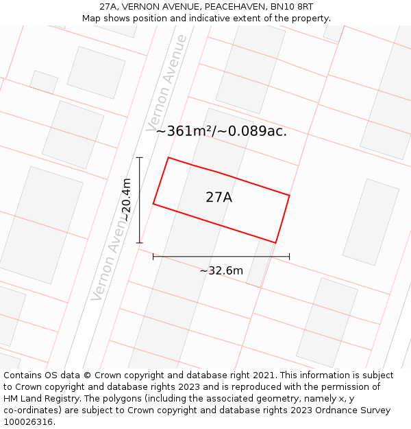 27A, VERNON AVENUE, PEACEHAVEN, BN10 8RT: Plot and title map