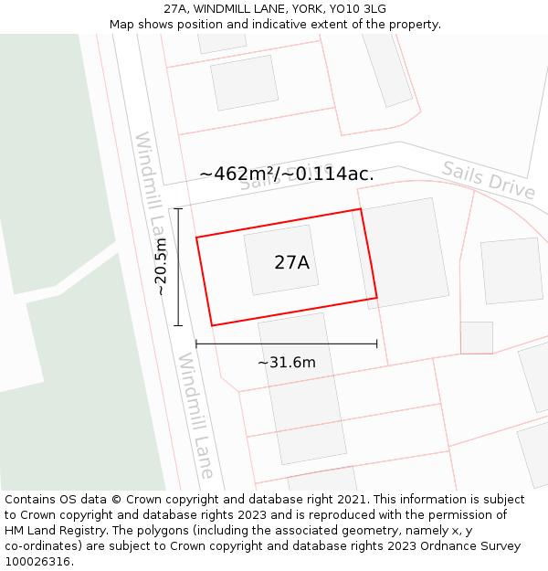 27A, WINDMILL LANE, YORK, YO10 3LG: Plot and title map