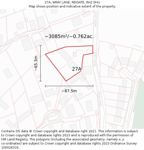 27A, WRAY LANE, REIGATE, RH2 0HU: Plot and title map