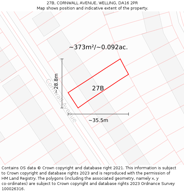 27B, CORNWALL AVENUE, WELLING, DA16 2PR: Plot and title map