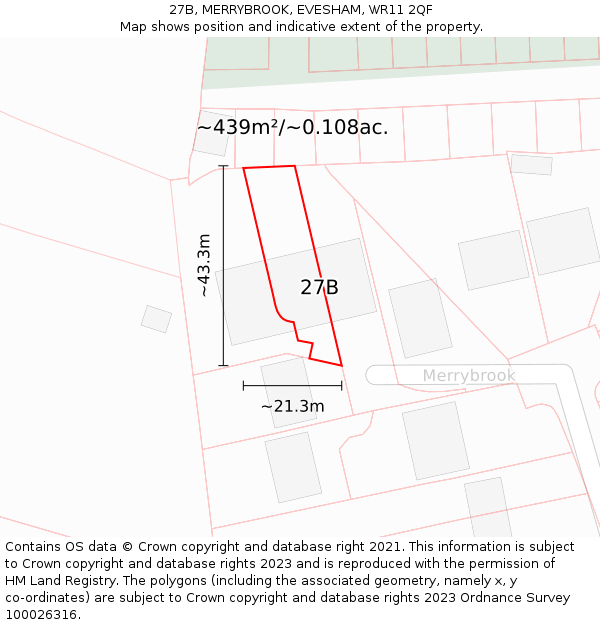 27B, MERRYBROOK, EVESHAM, WR11 2QF: Plot and title map