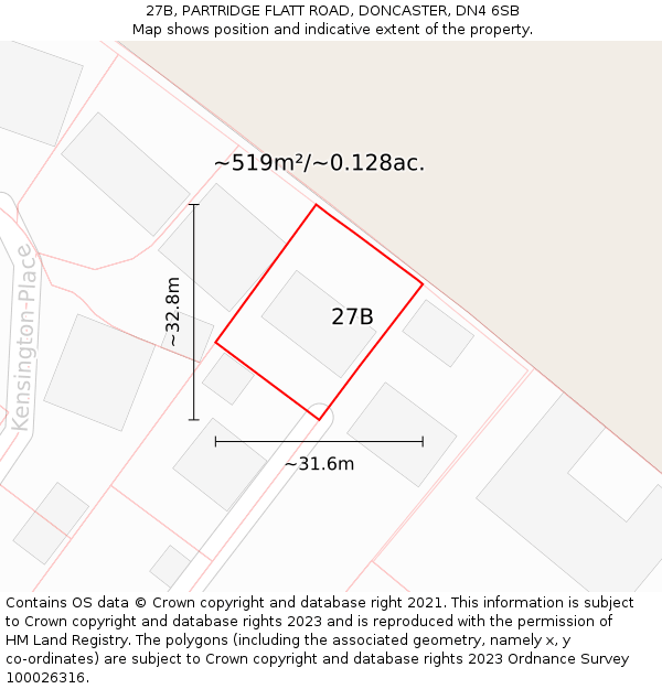 27B, PARTRIDGE FLATT ROAD, DONCASTER, DN4 6SB: Plot and title map