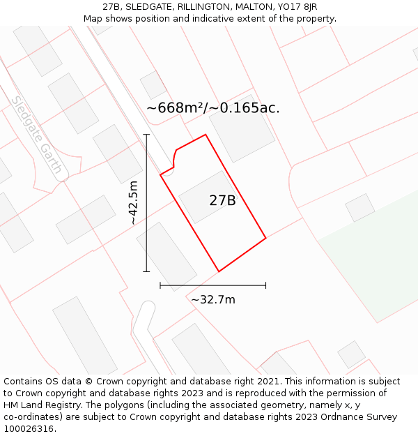 27B, SLEDGATE, RILLINGTON, MALTON, YO17 8JR: Plot and title map