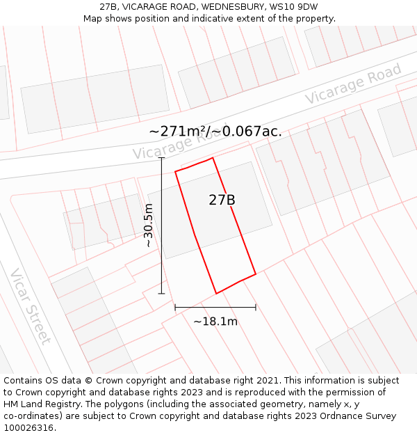 27B, VICARAGE ROAD, WEDNESBURY, WS10 9DW: Plot and title map