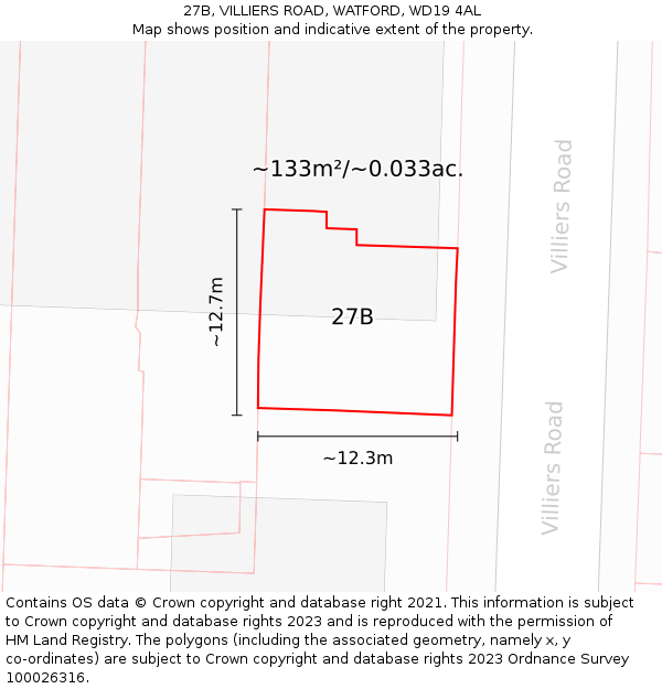 27B, VILLIERS ROAD, WATFORD, WD19 4AL: Plot and title map