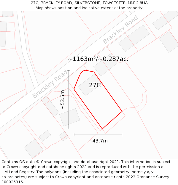 27C, BRACKLEY ROAD, SILVERSTONE, TOWCESTER, NN12 8UA: Plot and title map