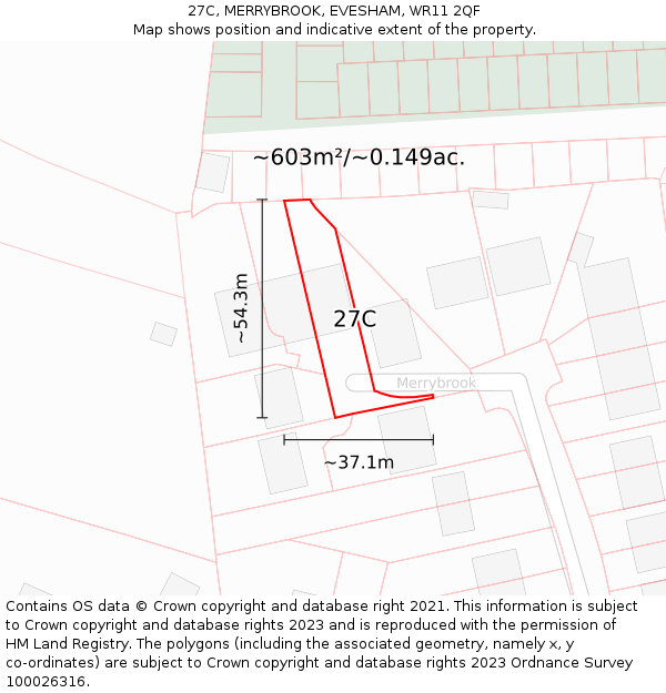 27C, MERRYBROOK, EVESHAM, WR11 2QF: Plot and title map