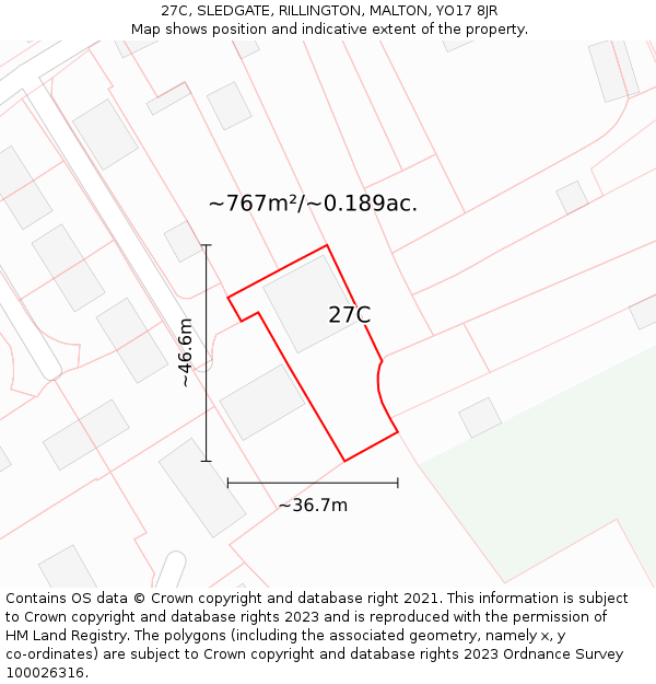 27C, SLEDGATE, RILLINGTON, MALTON, YO17 8JR: Plot and title map