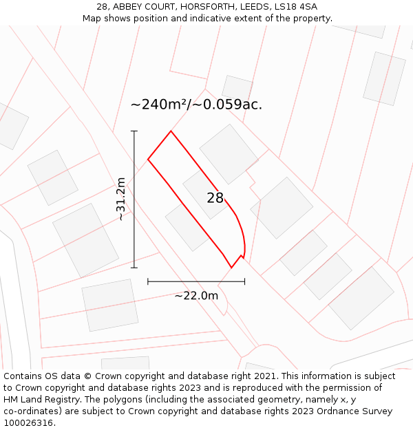 28, ABBEY COURT, HORSFORTH, LEEDS, LS18 4SA: Plot and title map