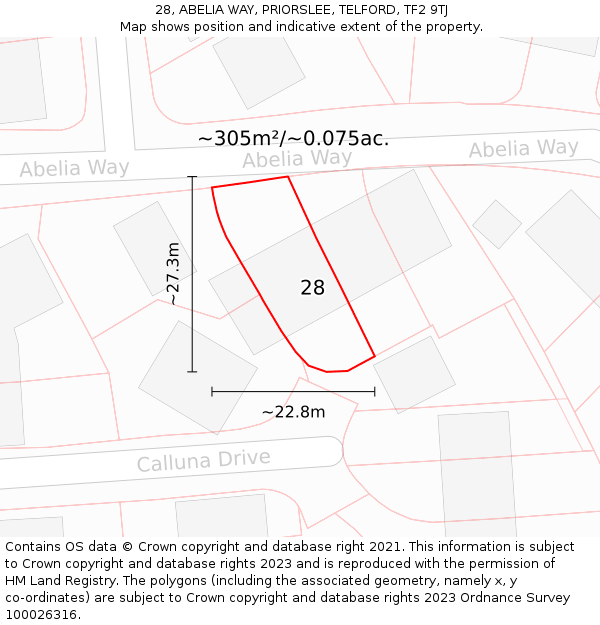 28, ABELIA WAY, PRIORSLEE, TELFORD, TF2 9TJ: Plot and title map