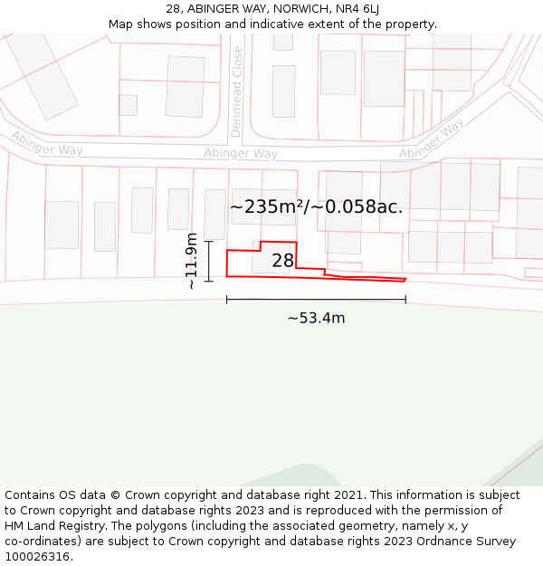 28, ABINGER WAY, NORWICH, NR4 6LJ: Plot and title map