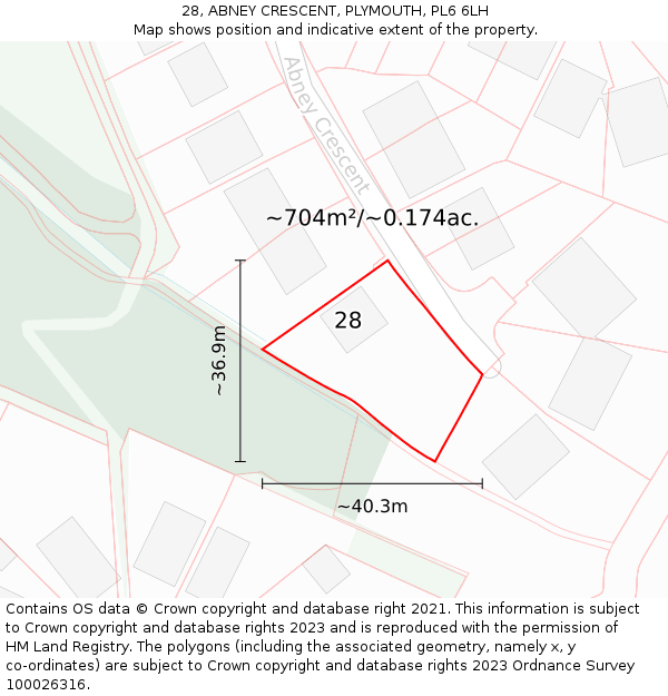 28, ABNEY CRESCENT, PLYMOUTH, PL6 6LH: Plot and title map