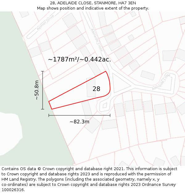 28, ADELAIDE CLOSE, STANMORE, HA7 3EN: Plot and title map