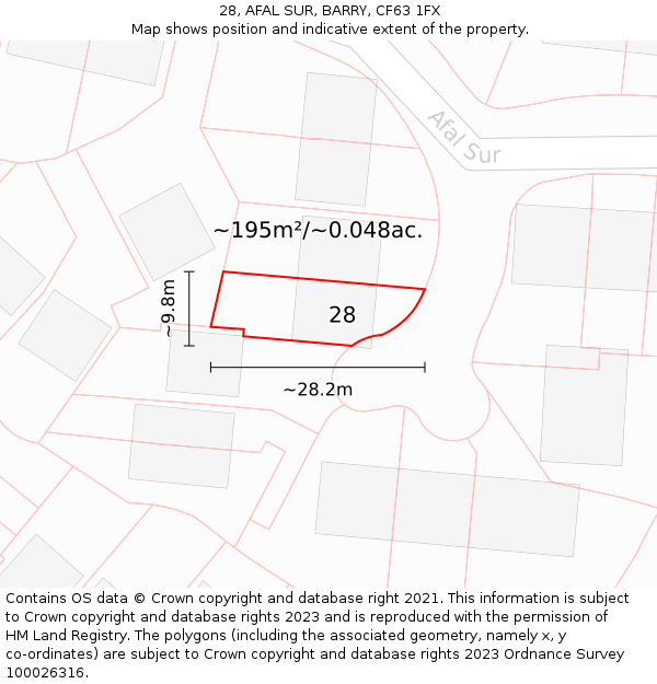 28, AFAL SUR, BARRY, CF63 1FX: Plot and title map