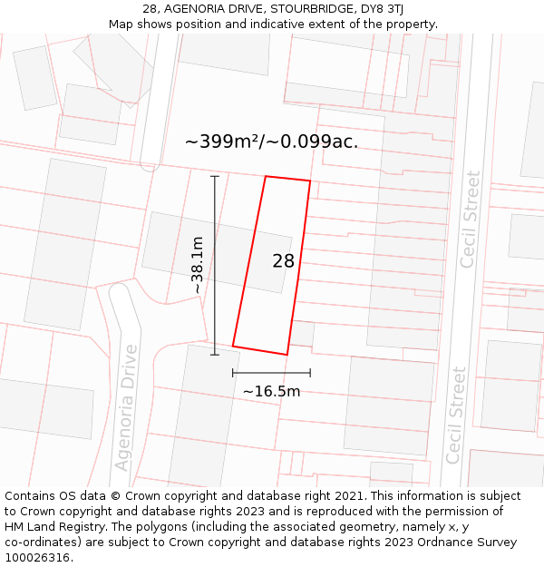 28, AGENORIA DRIVE, STOURBRIDGE, DY8 3TJ: Plot and title map