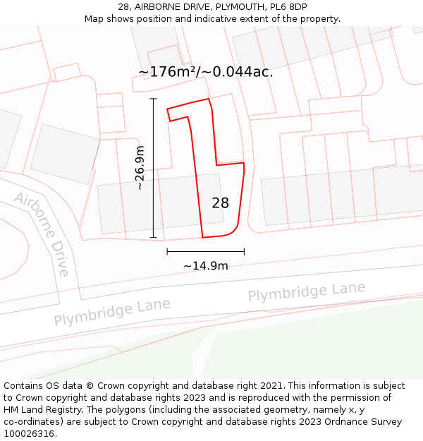 28, AIRBORNE DRIVE, PLYMOUTH, PL6 8DP: Plot and title map