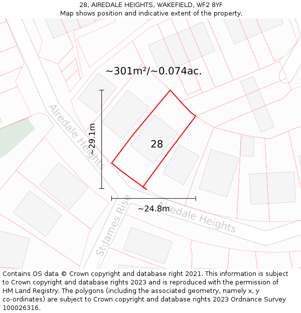 28, AIREDALE HEIGHTS, WAKEFIELD, WF2 8YF: Plot and title map