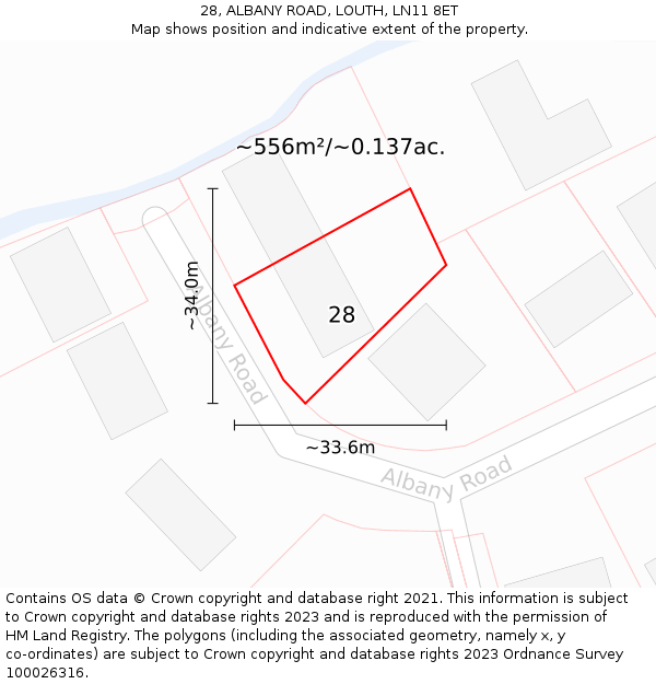 28, ALBANY ROAD, LOUTH, LN11 8ET: Plot and title map