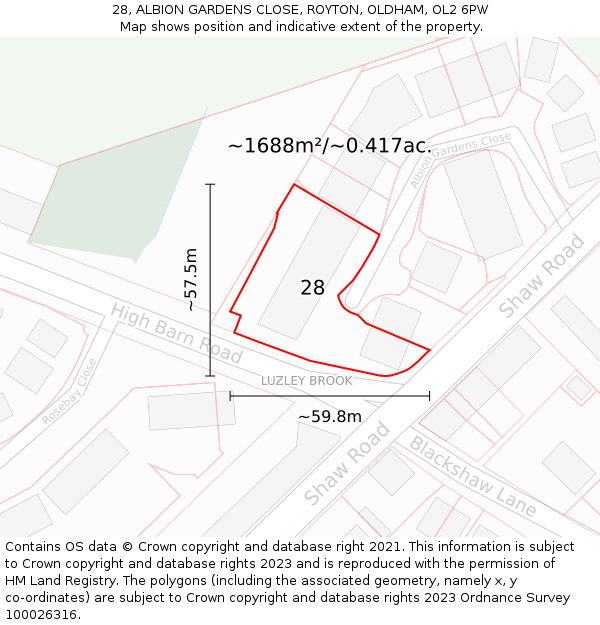 28, ALBION GARDENS CLOSE, ROYTON, OLDHAM, OL2 6PW: Plot and title map