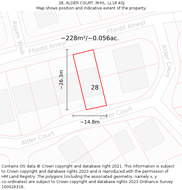 28, ALDER COURT, RHYL, LL18 4GJ: Plot and title map