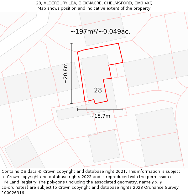 28, ALDERBURY LEA, BICKNACRE, CHELMSFORD, CM3 4XQ: Plot and title map