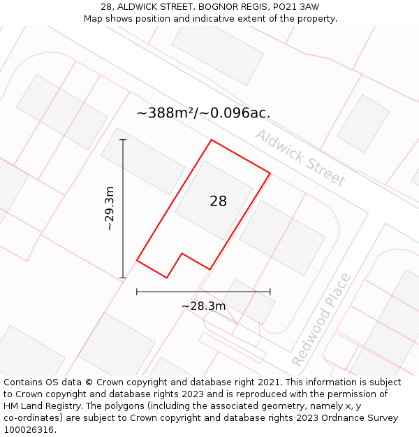 28, ALDWICK STREET, BOGNOR REGIS, PO21 3AW: Plot and title map