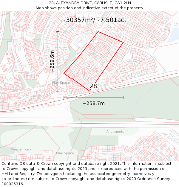 28, ALEXANDRA DRIVE, CARLISLE, CA1 2LN: Plot and title map