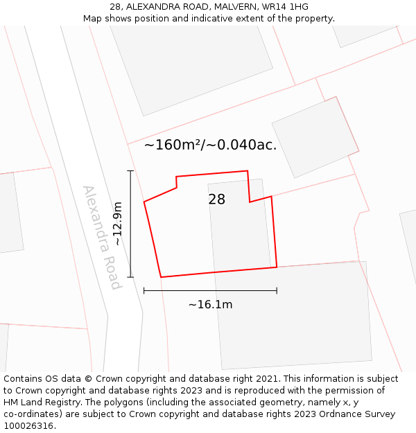 28, ALEXANDRA ROAD, MALVERN, WR14 1HG: Plot and title map