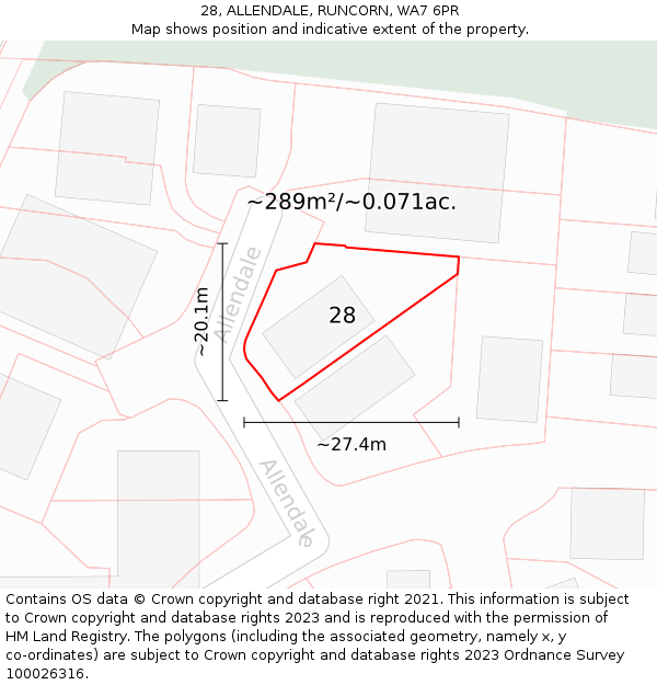 28, ALLENDALE, RUNCORN, WA7 6PR: Plot and title map