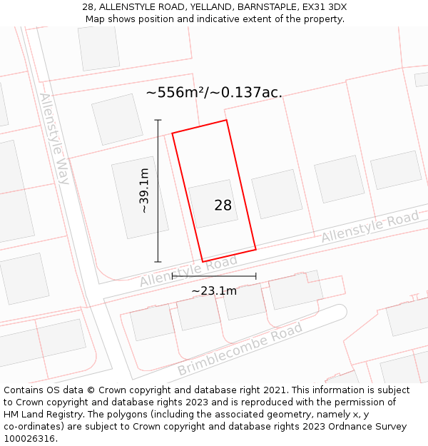 28, ALLENSTYLE ROAD, YELLAND, BARNSTAPLE, EX31 3DX: Plot and title map