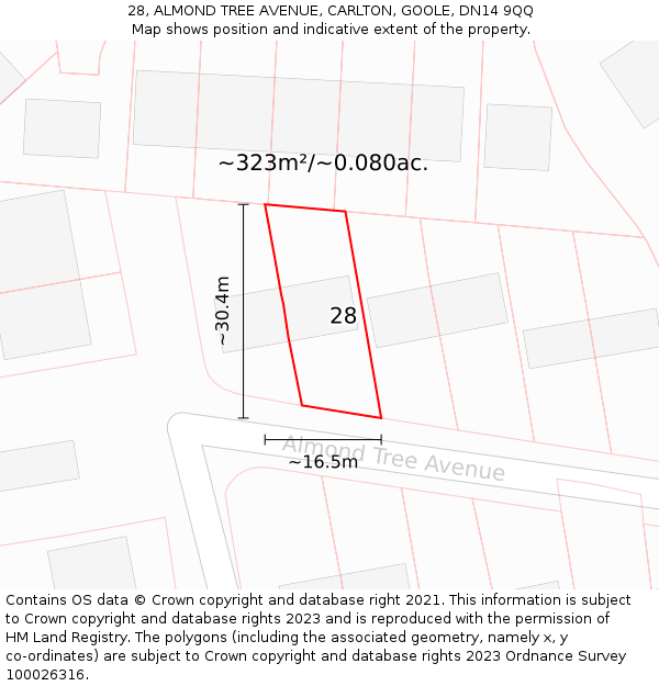 28, ALMOND TREE AVENUE, CARLTON, GOOLE, DN14 9QQ: Plot and title map