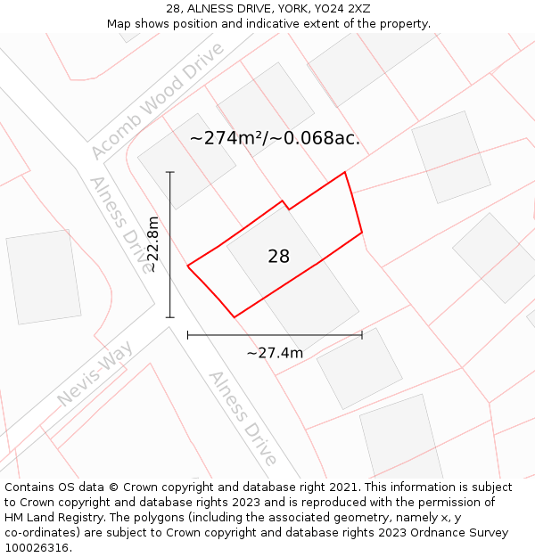 28, ALNESS DRIVE, YORK, YO24 2XZ: Plot and title map