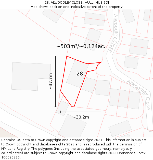 28, ALWOODLEY CLOSE, HULL, HU8 9DJ: Plot and title map