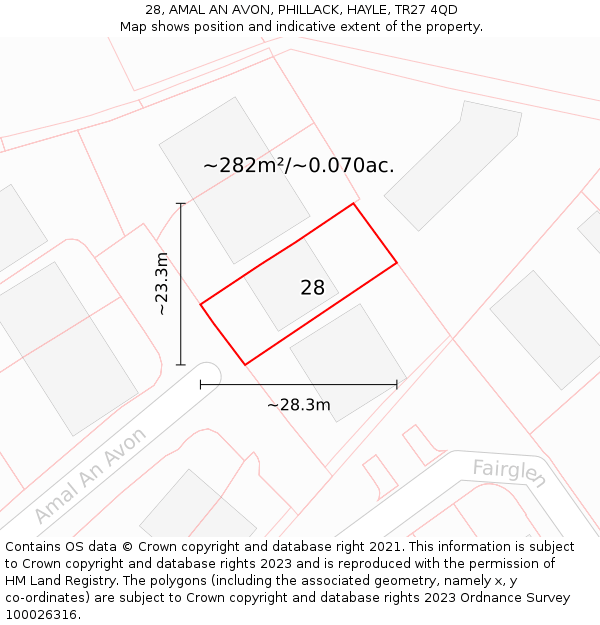 28, AMAL AN AVON, PHILLACK, HAYLE, TR27 4QD: Plot and title map