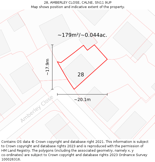28, AMBERLEY CLOSE, CALNE, SN11 9UP: Plot and title map