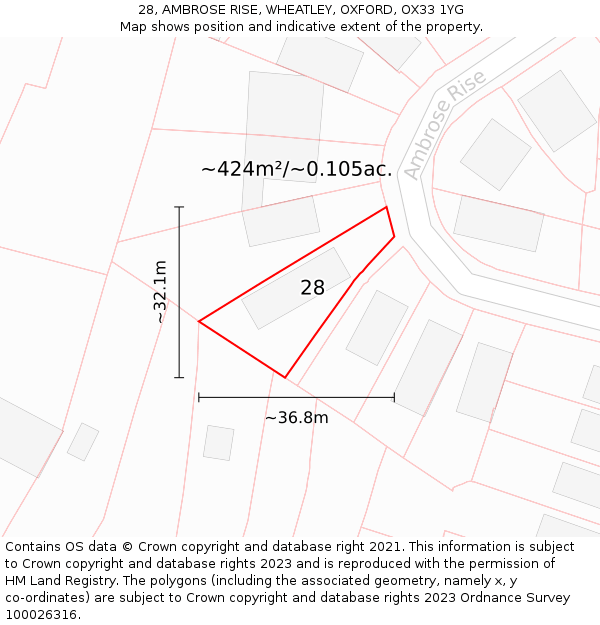 28, AMBROSE RISE, WHEATLEY, OXFORD, OX33 1YG: Plot and title map