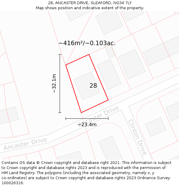 28, ANCASTER DRIVE, SLEAFORD, NG34 7LY: Plot and title map