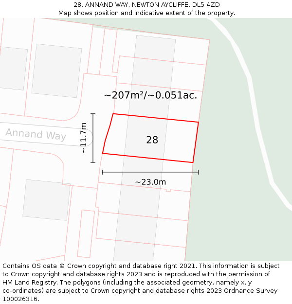 28, ANNAND WAY, NEWTON AYCLIFFE, DL5 4ZD: Plot and title map