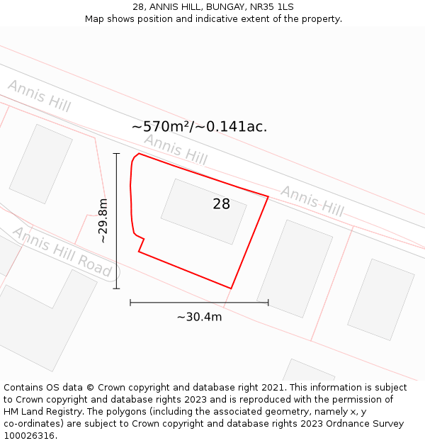 28, ANNIS HILL, BUNGAY, NR35 1LS: Plot and title map