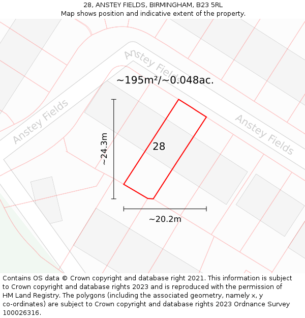 28, ANSTEY FIELDS, BIRMINGHAM, B23 5RL: Plot and title map