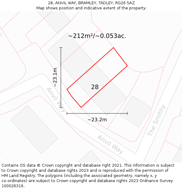 28, ANVIL WAY, BRAMLEY, TADLEY, RG26 5AZ: Plot and title map