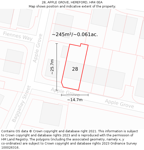 28, APPLE GROVE, HEREFORD, HR4 0EA: Plot and title map