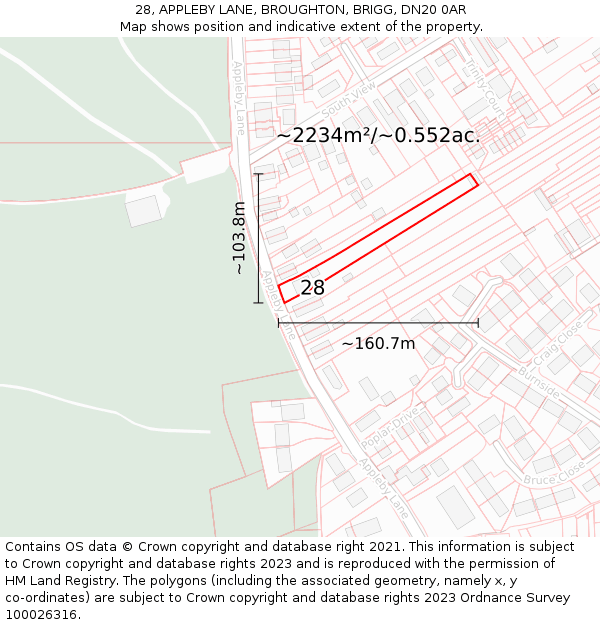 28, APPLEBY LANE, BROUGHTON, BRIGG, DN20 0AR: Plot and title map