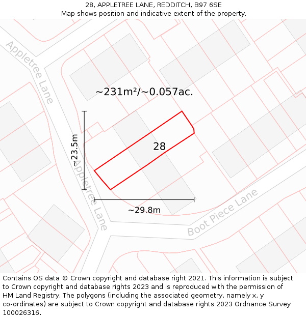 28, APPLETREE LANE, REDDITCH, B97 6SE: Plot and title map