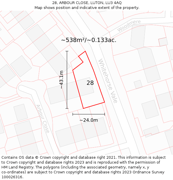 28, ARBOUR CLOSE, LUTON, LU3 4AQ: Plot and title map