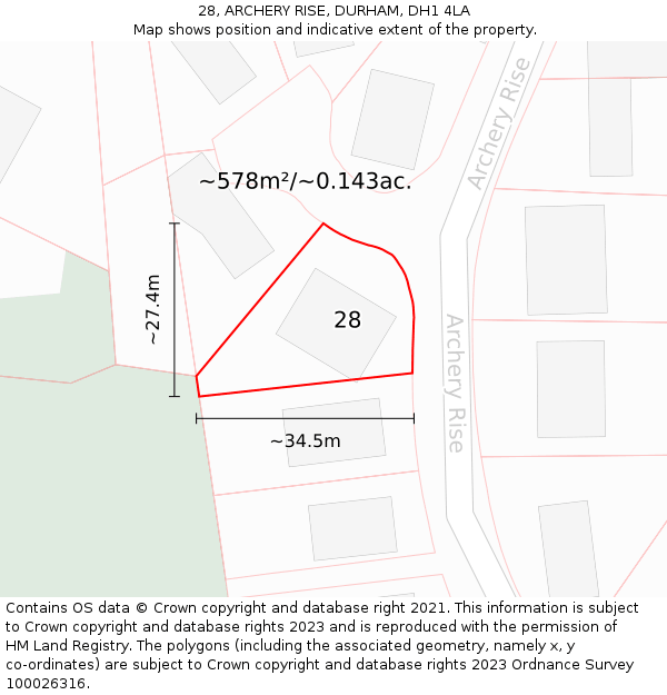 28, ARCHERY RISE, DURHAM, DH1 4LA: Plot and title map