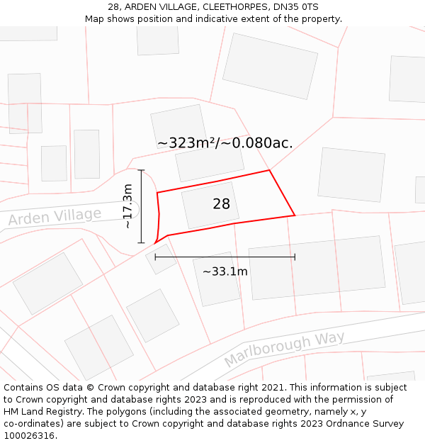 28, ARDEN VILLAGE, CLEETHORPES, DN35 0TS: Plot and title map