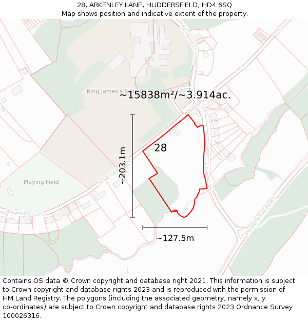 28, ARKENLEY LANE, HUDDERSFIELD, HD4 6SQ: Plot and title map