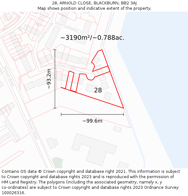 28, ARNOLD CLOSE, BLACKBURN, BB2 3AJ: Plot and title map